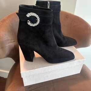 Jimmy Choo Black Ankle Boots with Crystal Accent